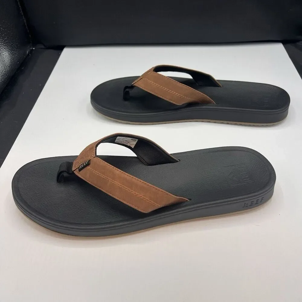 REEF Journeyer Men’s Size 12 EU 45 Brown Black Cushion Flip-Flop Sandals NWOT